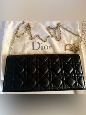 DIOR Lady Dior Pouch Black Cannage Lambskin with Detachable Chain